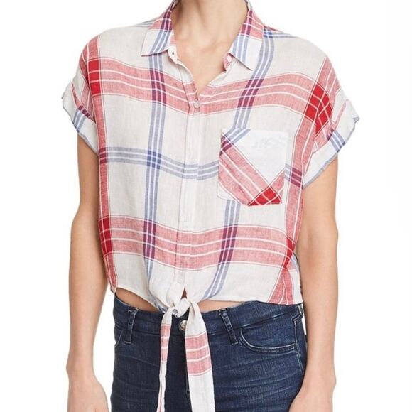 Rails Amelie Carmine Linen Blend Tie Front Shirt - Picture 1 of 8